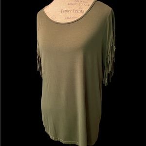 Green western fringe rayon/spandex blend top.